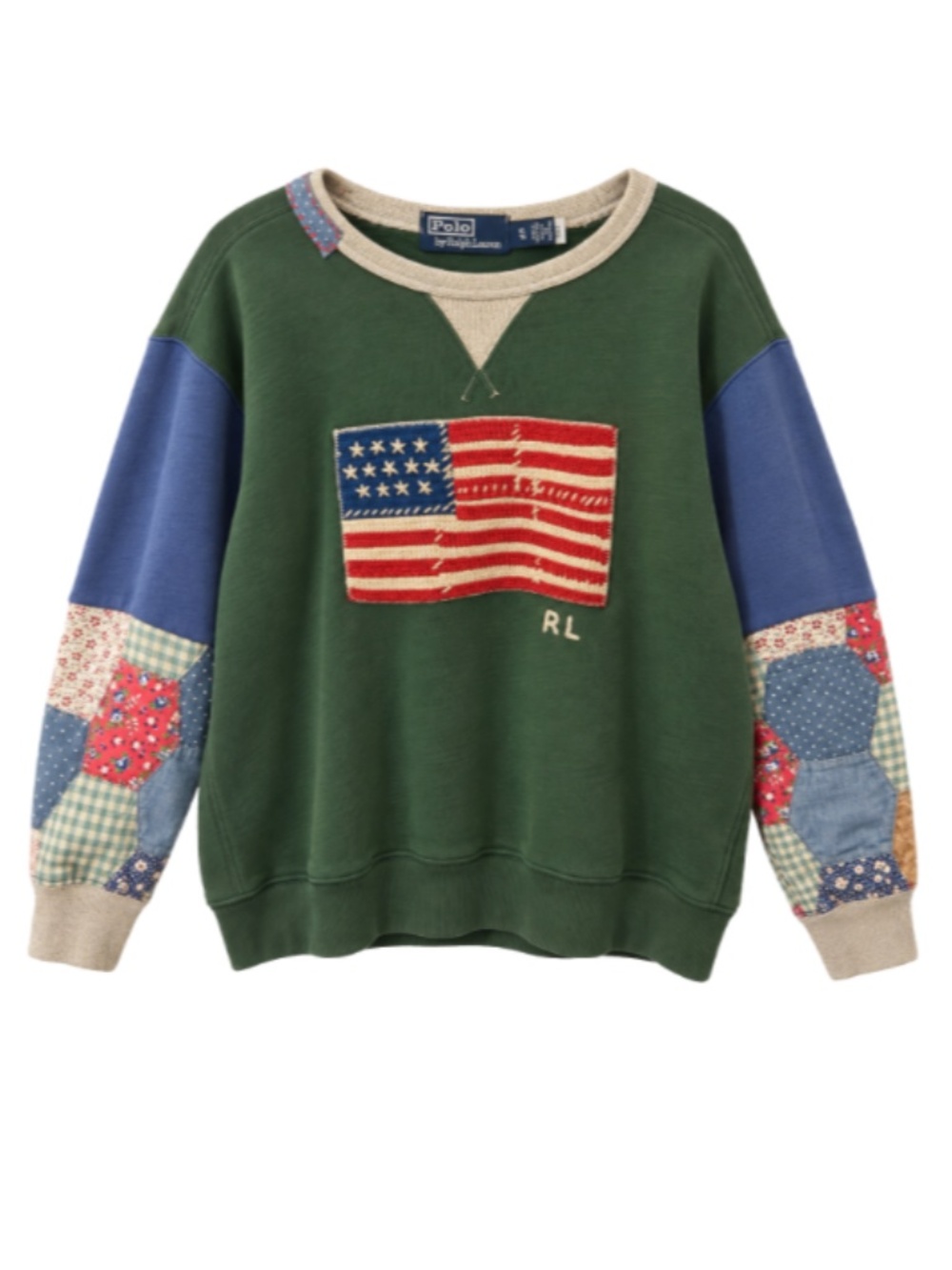 Polo Ralph Lauren Patchwork American Flag Cropped Sweatshirt